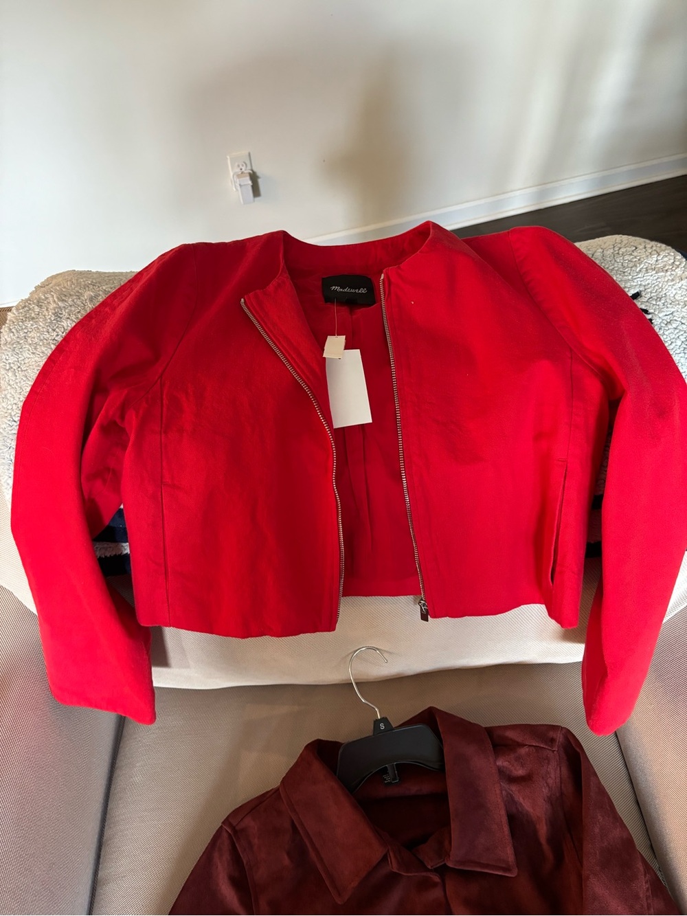 Madewell Bright Red Cropped Zip Jacket